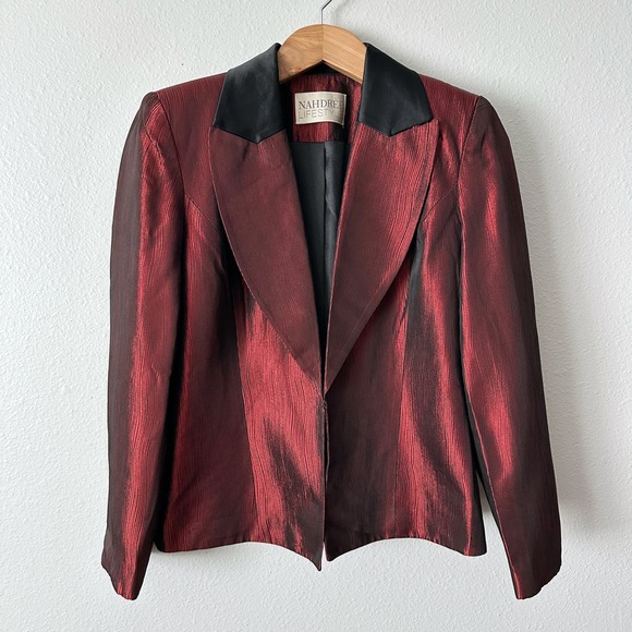 Nahdree Lifestyle Jackets & Blazers - Vintage Nahdree Lifestyle Red Metallic Sateen Blazer Jacket‎ Women's Size 10